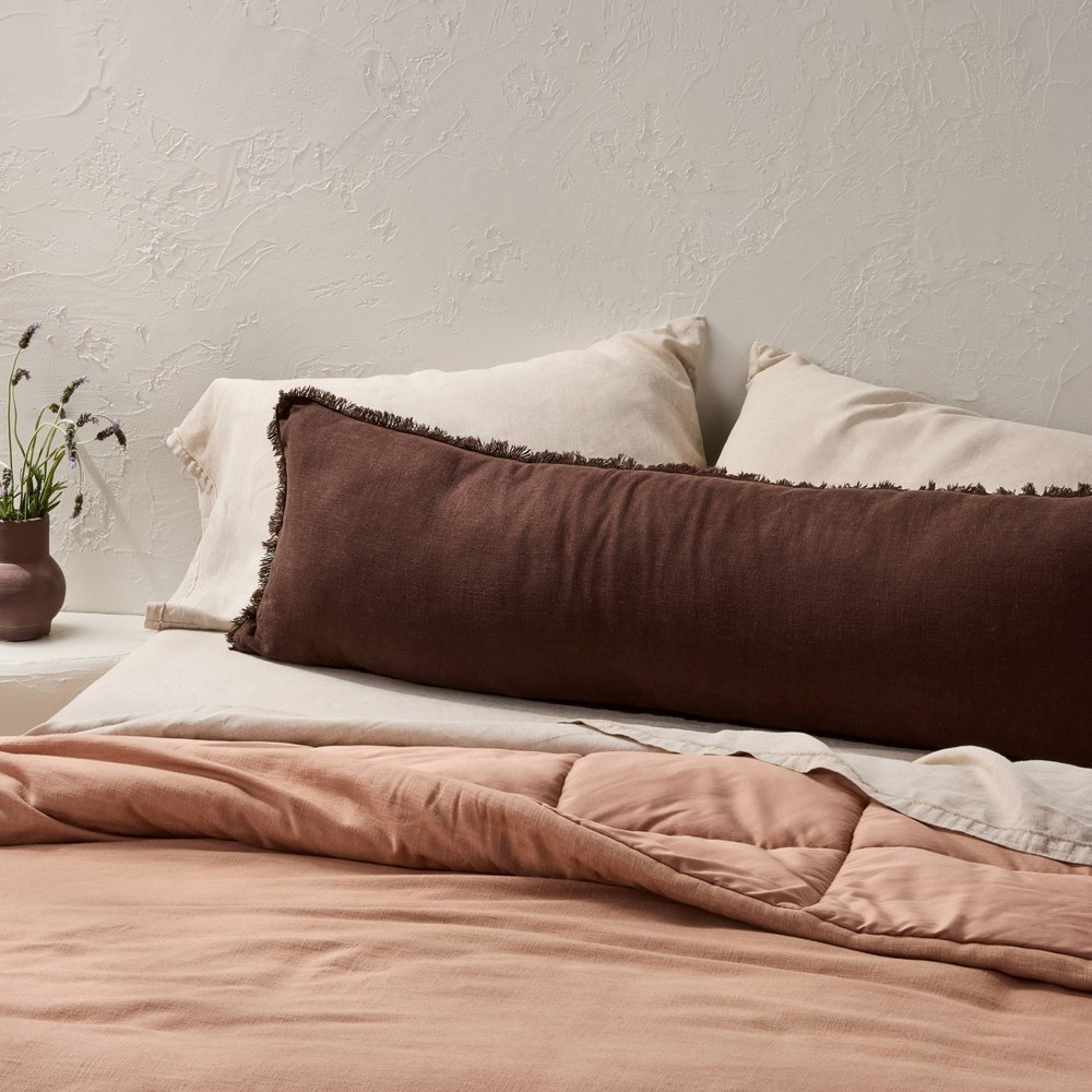 Lumbar Heavyweight Linen Blend Throw Decorative Pillow Dark Fig - Casaluna™