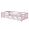 YOOCOZZ Queen Size Rubber Wood Floor Bed with Fence,Door and Safety Guardrails - 2 of 4