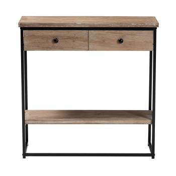 Silas Wood and Metal 2 Drawer Console Table Natural Brown/Black - Baxton Studio