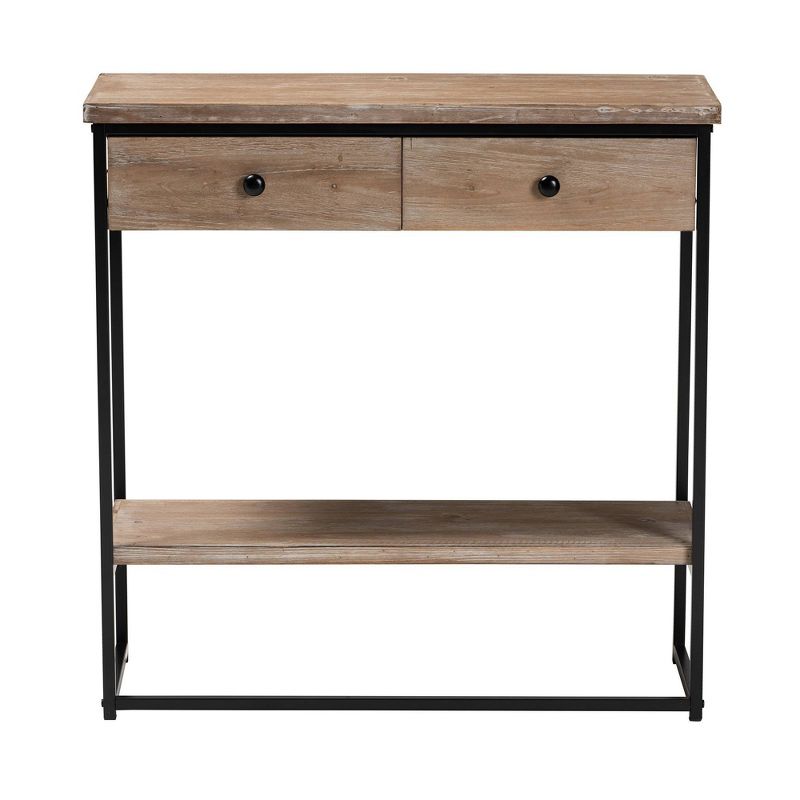 Silas Wood and Metal 2 Drawer Console Table Natural Brown/Black - Baxton Studio, 1 of 12