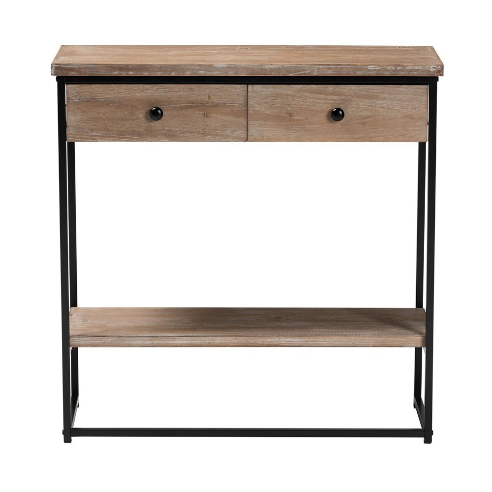 Photos - Dining Table Silas Wood and Metal 2 Drawer Console Table Natural Brown/Black - Baxton S