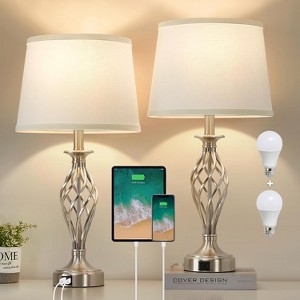 GTCLIGHTING Table Lamps for Bedroom Set of 2 with USB Ports, Modern Bedside Lamps with Fabric Shade, Nightstand Lamp for Living Room,Office - 1 of 4