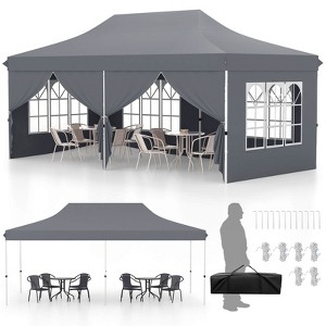 Costway 10 x 20FT Pop up Canopy  Outdoor Canopy Tent with 6 Sidewalls Carrying Bag Blue/Black/Gray/White/Pink - 1 of 4