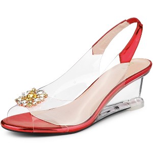 Allegra K Women's Clear Slingback Wedge Heel Rhinestone Peep Toe Sandals - 1 of 4