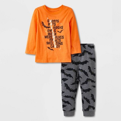 Toddler Boys' Halloween Bats Long Sleeve T-Shirt and Fleece Jogger Set - Cat & Jack™ Orange