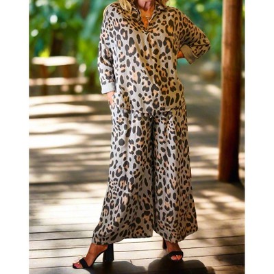 Women's Cheetah Print Wide Leg Pants - Look Mode USA