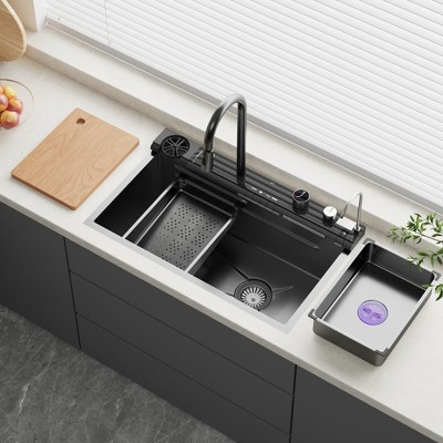 FUFU&GAGA Multifunctional Kitchen Sink Set with Cutting Board, Whale Faucet, and LED Display