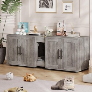 Cat Litter Box Furniture with Double Room, Hidden Litter Box Furniture, Cat Cabinet Enclosure for 2 Cats - 1 of 4
