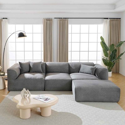 4-Seater Sofa with Detachable Footstool, Sofa for Living Rooms, Double-Needle Cut Fabric Sofa with Sponge Cushions-Coolbibila