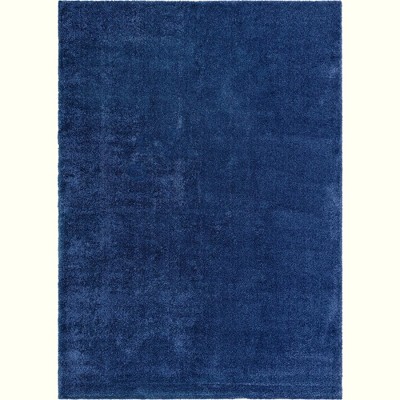 Navy Blue Rectangular Shag 10' x 14' Synthetic Rug