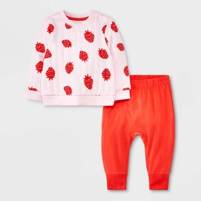 Image of Baby Girls' Strawberry Top & Bottom Set - Cat & Jack™ Pink 3-6M