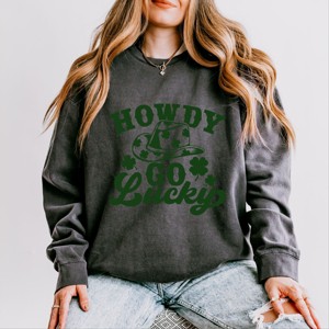 Simply Sage Market Howdy Go Lucky Clovers Lightweight Garment Dyed Sweatshirt - 1 of 4