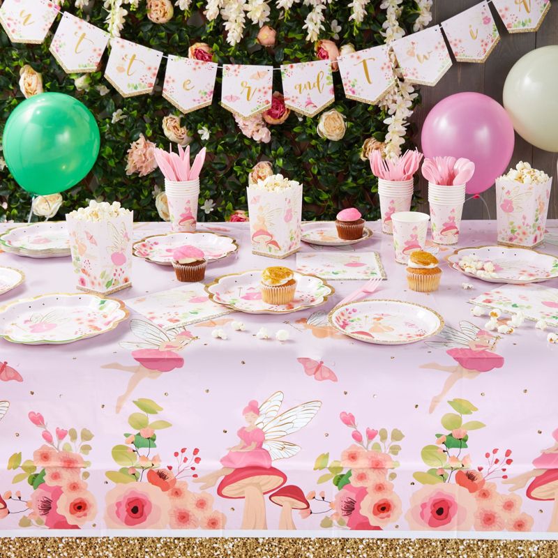 Sparkle and Bash 3 Pack Fairy Tea Party Tablecloths for Girls Floral Birthday Supplies, Fairy Table Cover for Themed Events (54 x 108 in), 2 of 8