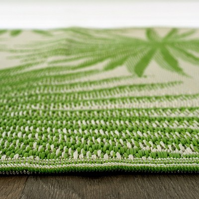 Green Floral Synthetic Reversible Rectangular Area Rug 5' x 7'