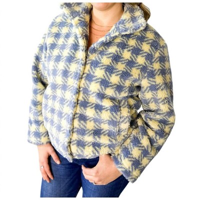 Women's Plaid faux-shearling Fleece Button Down Jacket - First Love