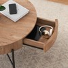22'' Round Side Table, 2-Tier Small End Table with Open Shelf & Storage Drawer, Wooden Round Nightstand with Metal Legs for Bedroom, Living Room - 2 of 4