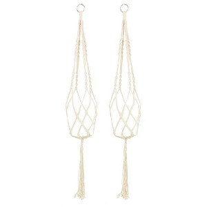 Unique Bargains Macrame Vintage Handmade Braided Rope Flower Plant Hanger Beige 39.4 Inch 2 Pcs - 1 of 4