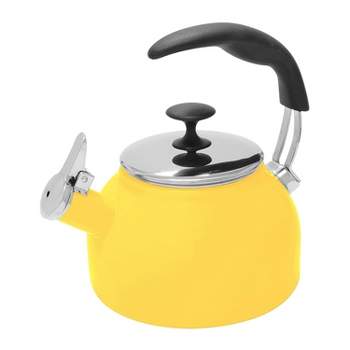 IKASEFU 85 OZ / 2.5 Liter Yellow Teapot Stove Top Whistling Tea Kettle  Stainless Steel Electric Tea Kettle Modern Tea Pots with Wood Pattern  Handle
