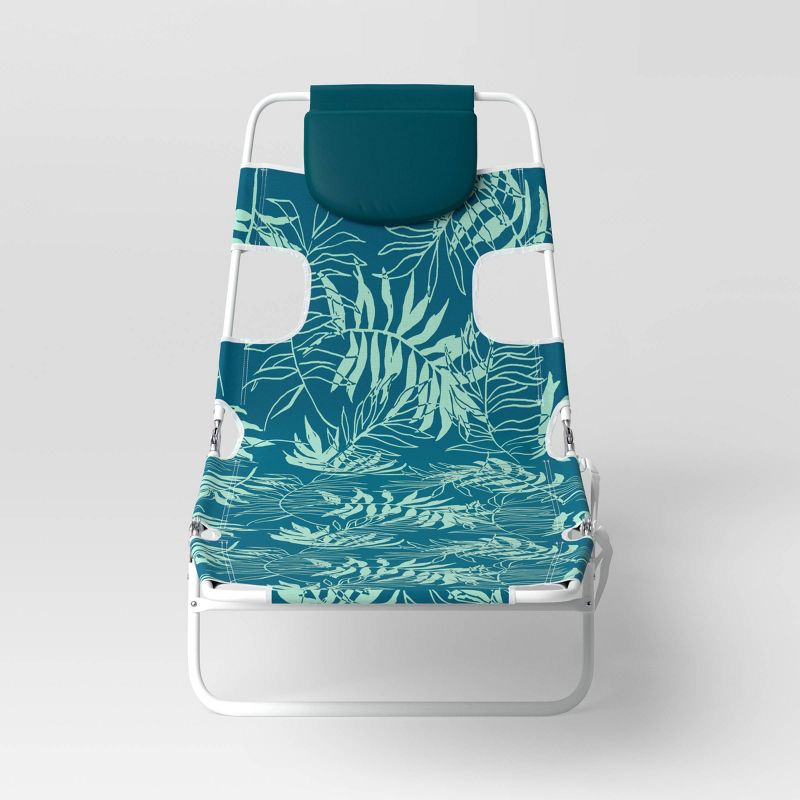 Recycled Fabric Outdoor Portable Beach Lounger Palm Turquoise - Sun Squad&#8482;, 2 of 7