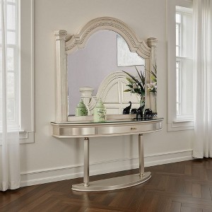 Royal Hampton Dresser Mirror, Reeded Posts, 49 Inch Antique White Bell Frame - 1 of 4