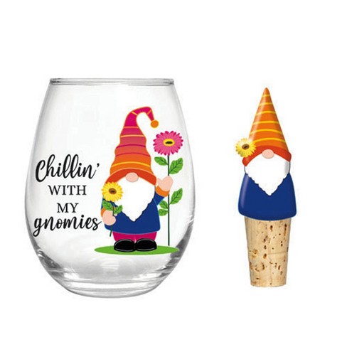Personalized Festive Gnome Wine Glasses, Set of 2