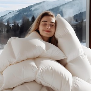 Wellos White All Season Feather Down Comforter 100% Cotton Cover with Corner Tabs - 1 of 4