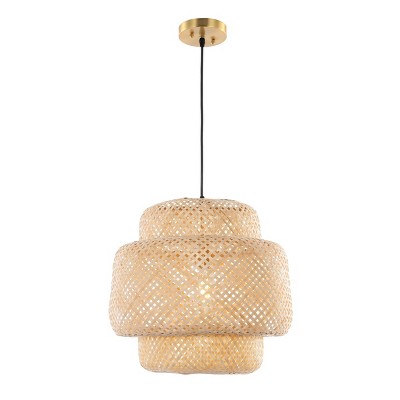 Klara Coastal-Chic Black LED Drum Pendant with Natural Rattan Shade