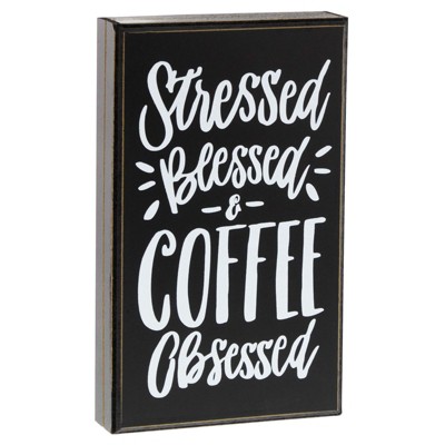 Farmlyn Creek Wooden Coffee Signs, Stressed, Blessed, & Coffee Obsessed, Wall Decor (10 x 6 in.)