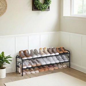 Shoe Rack, 2-Tier Shoe Organizer, Metal Shoe Shelf Storage with 4 Side Hooks, Holds 12 Pairs of Shoes - 1 of 4