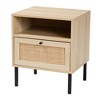 Caterina Wood and Natural Rattan 1 Door End Table Natural Brown/Black - Baxton Studio: Mid-Century, Metal Frame, Storage - 2 of 4