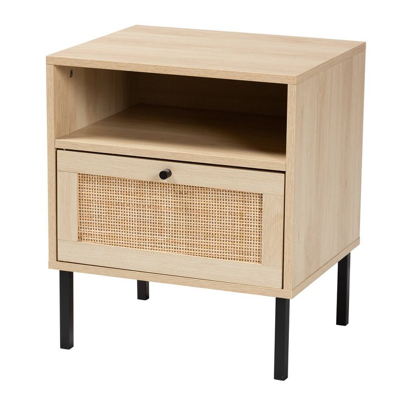 Caterina Wood and Natural Rattan 1 Door End Table Natural Brown/Black - Baxton Studio, 3 of 12