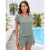 Womens Summer Pajama Sets 2 Piece Lounge Sets Shorts Set V Neck Shirt with 4 Inseam Shorts Solid Pajama Sets - 3 of 4