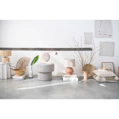 White Sculpted Stoneware Round Accent Table, 18 inches