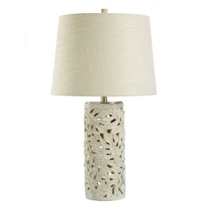 Hevea Cream Coastal Table Lamp Pierced Leaf Design Weathered Cream Finish - StyleCraft - 1 of 4