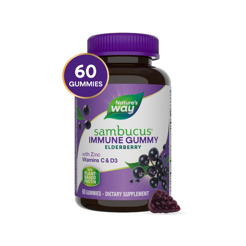 Nature&#39;s Way Sambucus Elderberry Immune Gummies with Vitamin C, Vitamin D3 and Zinc - 60ct, 3 of 13