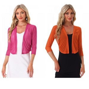 INSPIRE CHIC Women's 3/4 Sleeve Open Front Mesh Sheer Chiffon Bolero Shrug 2 Packs - 1 of 4