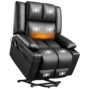 Yaheetech PU Power Lift Recliner Infinite Position w/ Massage & Heat Function, Pockets, Cup Holders, USB Ports, Buttons, Controller, Black - 1 of 4