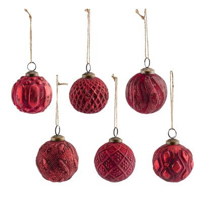 AuldHome Design Farmhouse Ball Christmas Ornaments, 6pc Set; Distressed Metal Ball Vintage Mercury Glass Style Rustic Holiday Decorations