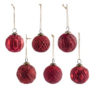 AuldHome Design Farmhouse Ball Christmas Ornaments, 6pc Set; Distressed Metal Ball Vintage Mercury Glass Style Rustic Holiday Decorations - 1 of 4