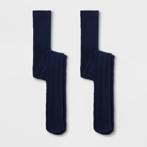 Girls' 2pk Cable Knit Cotton Tights - Cat & Jack™ Navy Blue S : Target