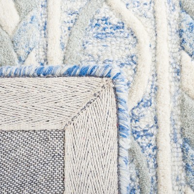 Blue and Ivory Hand-Tufted Wool Square Area Rug