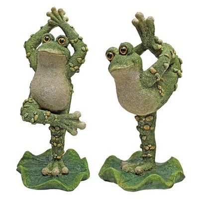 Green and Beige Resin Dancing Frog Garden Statues Set
