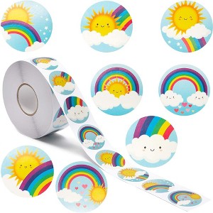 Blue Panda 1000 Piece Rainbow, Cloud, and Sunshine Sticker Roll for Kid's Birthday Party Favors Gift, 8 Smiley Face Designs, 1.5 In - 1 of 4