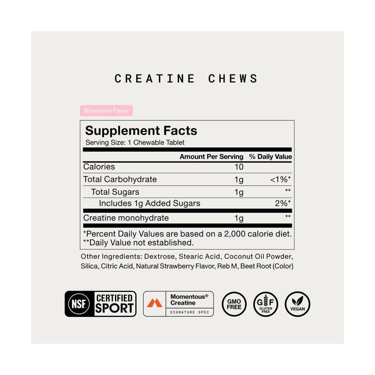 Momentous Creatine Chewables - Strawberry - 10 Servings - thumbnail 2