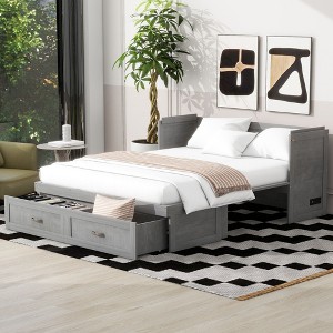 NicBex Queen Size Murphy Bed 80.1" Wooden Queen Bed Frame Wall Bed with 2 Spacious Drawers and USB Ports for Apartment and Living Room - 1 of 4