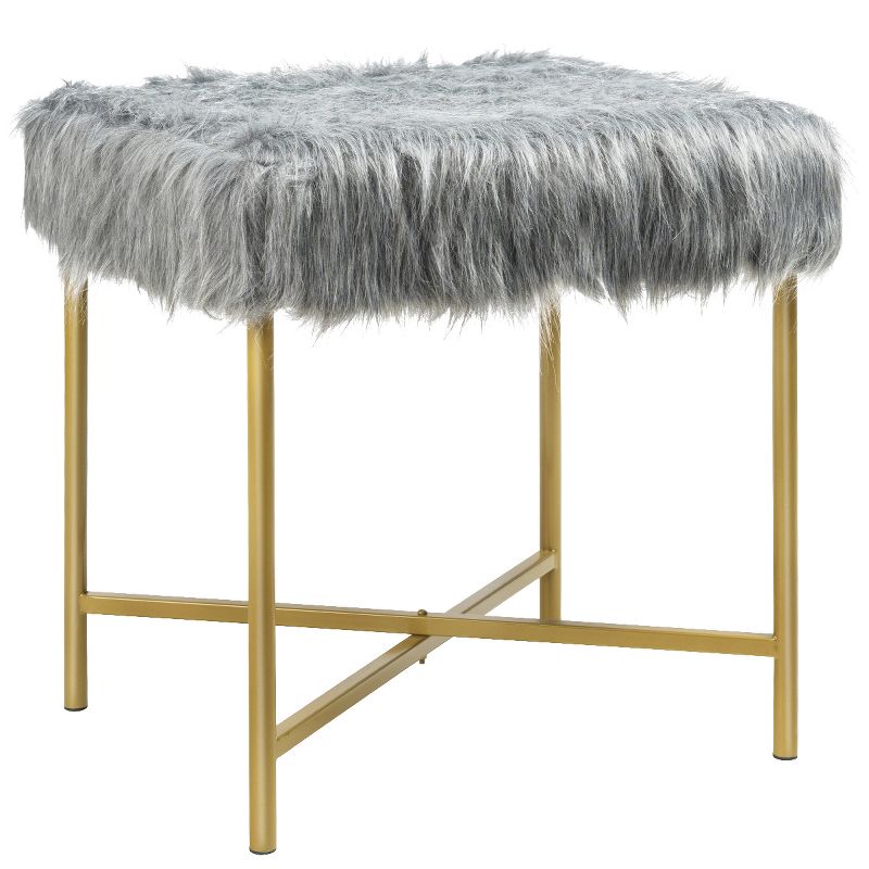 Costway Faux Fake Fur Stool Ottoman Footrest Stool Decorative with Metal Legs GreyPinkWhite, 3 of 11