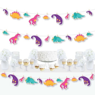 Big Dot of Happiness Roar Dinosaur Girl - Dino Mite Trex Baby Shower or Birthday Party DIY Decorations - Clothespin Garland Banner - 44 Pieces