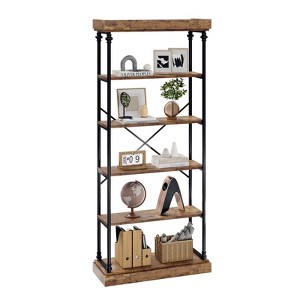 CuisinSmart 6-Tier Industrial Bookshelf, Tall Wood and Metal Bookcase with Sturdy Frame, Open Display Shelf and Storage Organizer - 1 of 4