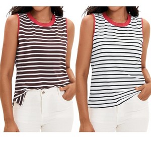 ATHLECHIC Women's Striped Color Block Side Slits Crew Neck Casual Sleeveless Shirts 2 Packs - 1 of 4