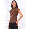 INSPIRE CHIC Women's Elegant Floral Lace Short Sleeve Keyhole Back Semi-Sheer Top - 3 of 4